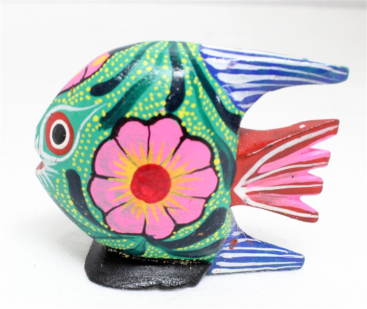 Mexican Hand-Painted Hot Pink Fish Wood Alebrije Figurine - Hot Pink Fish