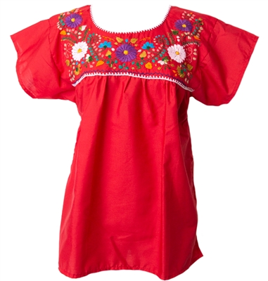 Mexican Embroidered Pueblo Blouse - Red