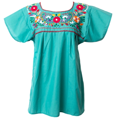 Mexican Embroidered Pueblo Blouse - Teal