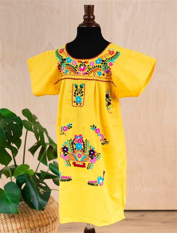 Yellow embroidered shops dress