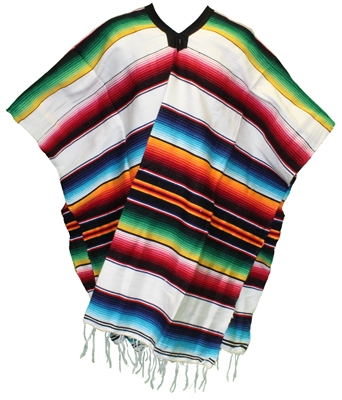 Serape Mexican Poncho - White